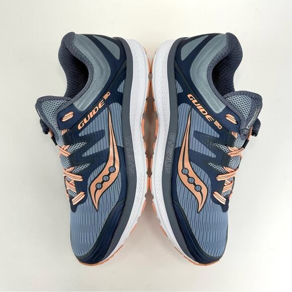 Saucony Womens Guide ISO Everun Running Tennis Shoes Gray  Saucony Guide ISO Everun Women Running Shoes Size 10 Blue/Peach/Gray Knit Comfy